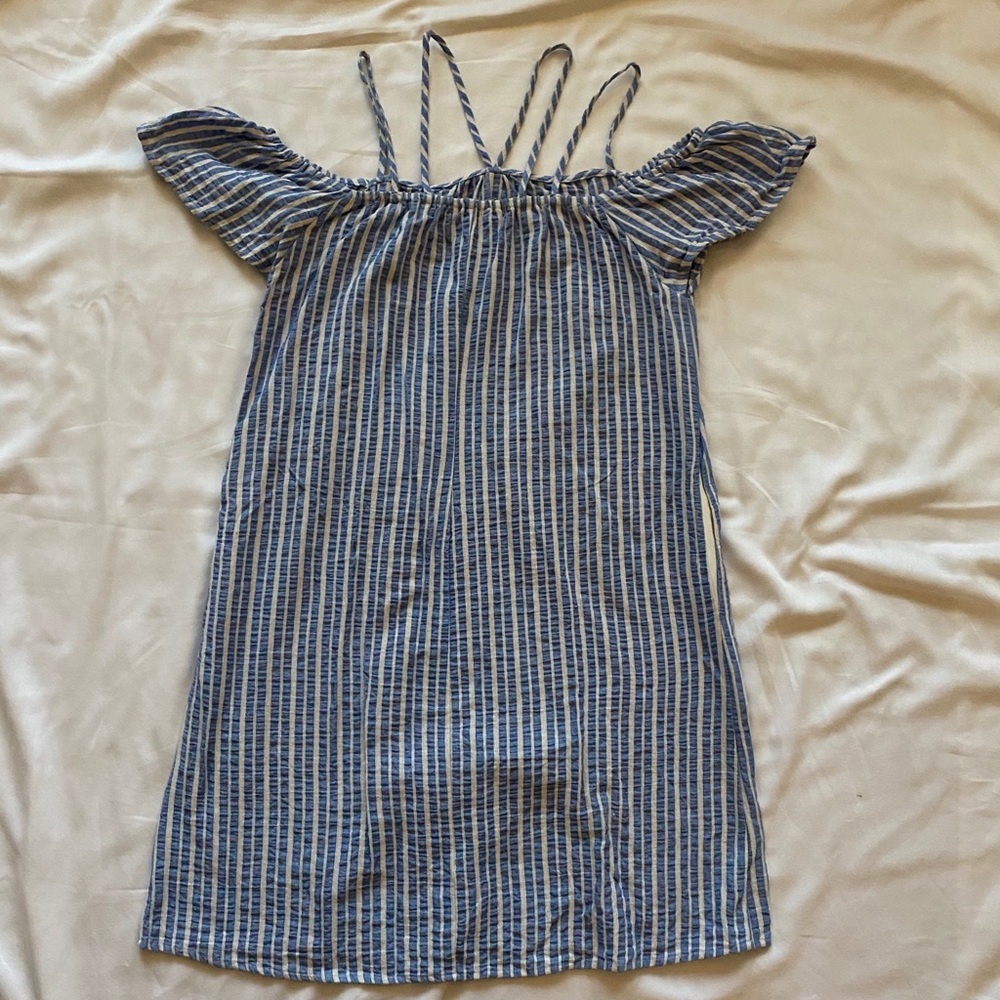 Bloomingdales Lush Blue & White Stripe Mini Dress